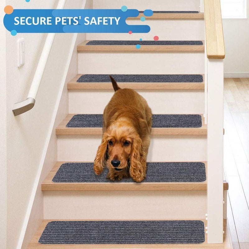 RIOLAND Stair Treads Carpet Non-Slip Indoor Stair Runners for Wooden Steps, Stair Rugs for Kids and Dogs, Set of 15, 8" X 30", Gray - Image 4